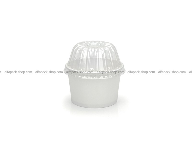 Стакан-креманка білий з пластиковою купольною кришкою